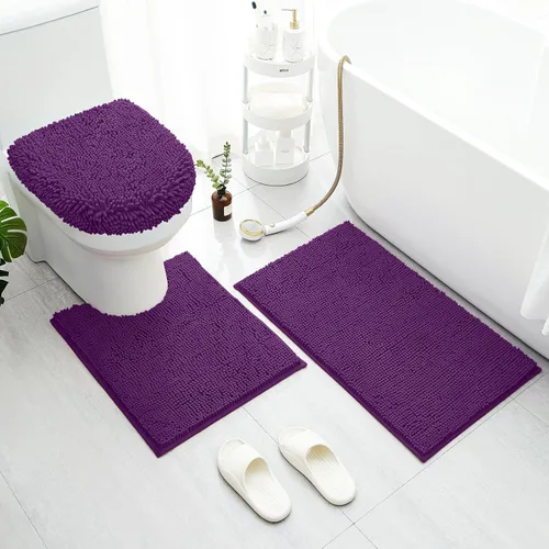 Vista 21 de BYSURE Juego de 3 alfombras de baño color azul aguamarina, antideslizantes, extra absorbentes, de felpilla, suaves, lavables Azul-aqua azul