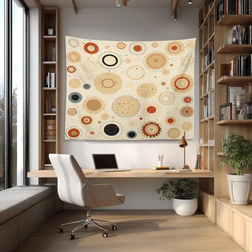 Vista 2 de Shrahala Circles Tapestry, Abstract Art With Various Circles Wall Hanging Hd Print Polyester Backdrop For Dorm Room Bedroom 30 X 40 In