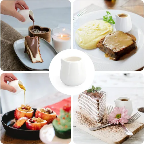 Vista 8 de 12 mini crema de cerámica, jarra pequeña de crema de porcelana de 3 onzas, jarra pequeña de jarabe, jarra de crema de café, dispensador de crema
