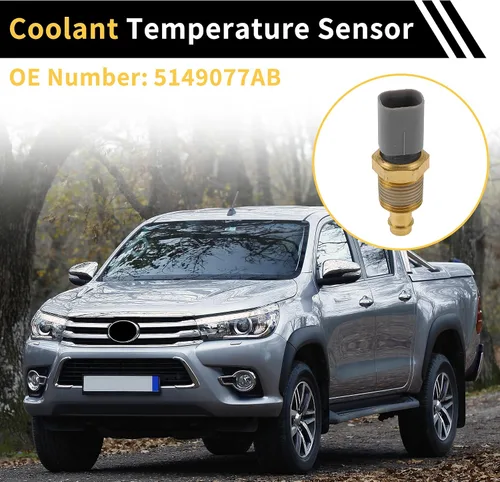 Vista 3 de Sensor de temperatura del refrigerante para Ram 1500 2011-2024 Sensor de unidad de envío de temperatura del agua Número 5149077AB tono dorado