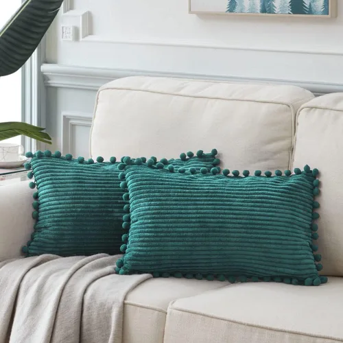 Vista 67 de Fancy Homi Juego de 2 fundas de almohada decorativas negras de 12 x 12 pulgadas con pompones para sofá y cama, decoración moderna de estilo bohemio