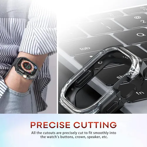 Vista 4 de Funda Armor de 1.732 pulgadas para Apple Watch Ultra 3/2/1 de 1.732 pulgadas, parachoques mate suave + bisel transparente duro, funda protectora
