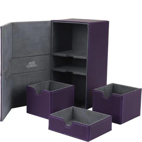 Vista 8 de AEGIS GUARDIAN - Caja de cartas para MTG con 3 bandejas, caja de cubierta Commander con capacidad para más de 200 cartas de doble manga, piel 1-3