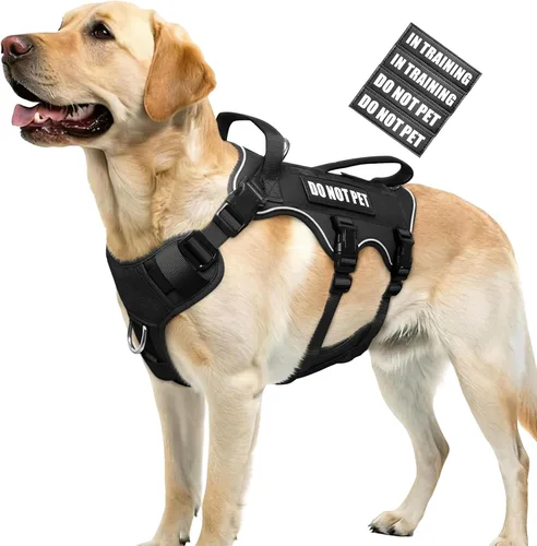 Vista 27 de WINSEE - Arnés para perro a prueba de fugas, arnés Molle de servicio y trabajo con doble asa, chaleco táctico para mascotas con 4 parches
