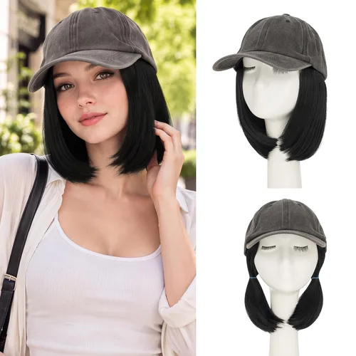 Vista 37 de S-noilite Gorra de béisbol de 6 pulgadas con peluca corta de peinado Bob