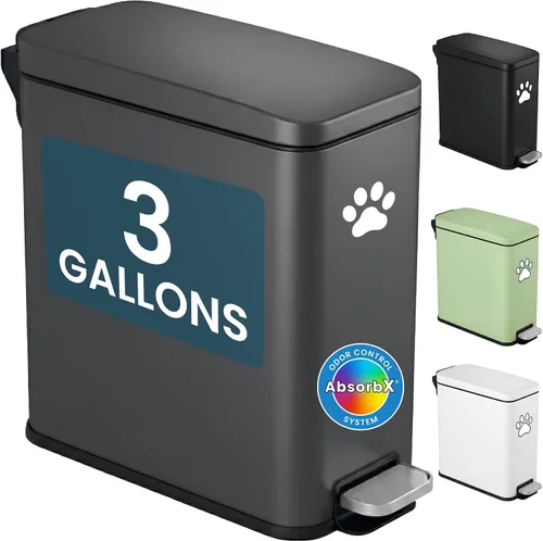 Vista 22 de iTouchless Cubo de basura para excrementos de perro de 3 galones / 12 litros con filtro de olor AbsorbX – Recipiente de basura de metal de cierre