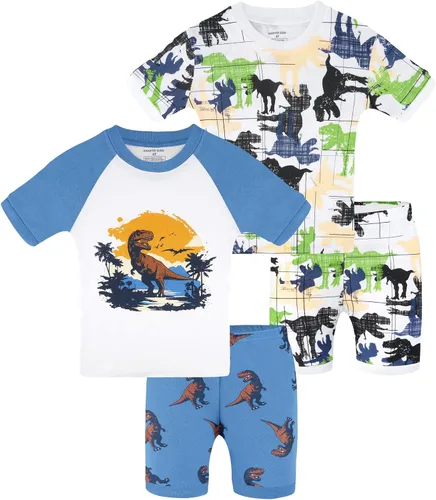 Vista 30 de DAUGHTER QUEEN - Pijama para niños de 4 piezas, conjunto corto 100 % algodón, talla 18 meses-12 años Soft, Breathable, Lightweight, Comfortable