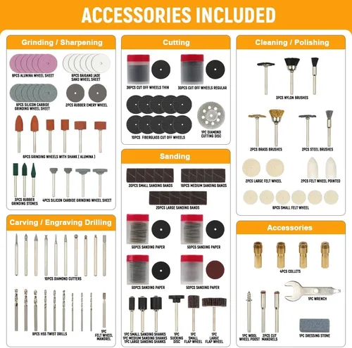 Vista 2 de Hoteche Kit de accesorios para herramientas rotativas de 418 piezas, juego de brocas giratorias universales multiusos para manualidades, corte