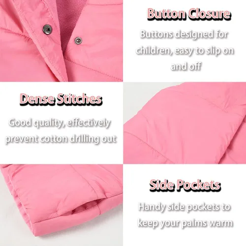 Vista 4 de SNOW DREAMS Chaleco acolchado para niñas, chaquetas ligeras sin mangas con capucha para invierno y otoño, abrigo acolchado