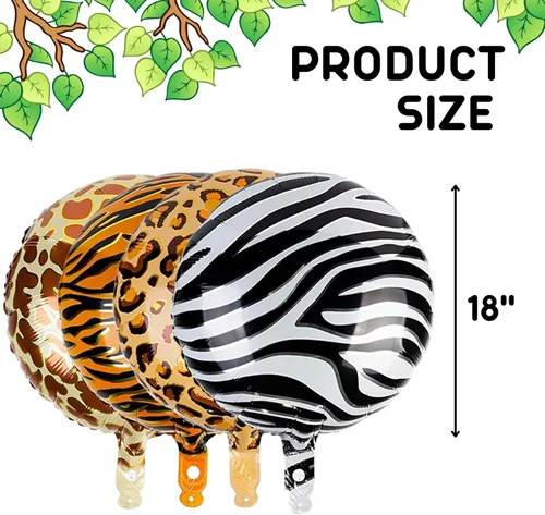 Vista 2 de 8 globos con patrón de animales de safari, globos redondos de aluminio Mylar de 18 pulgadas, estampado de jirafa, tigre, cebra, leopardo
