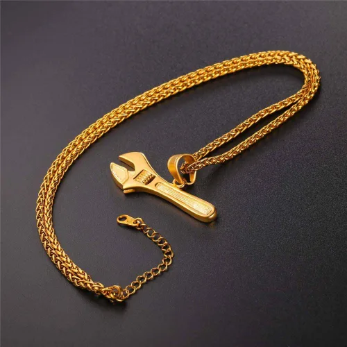 Vista 9 de U7 Punk Necklaces Stainless Steel 18K Gold Plated Large Hip Hop DaggerKnifeSwordSteampunk GearLarge Razor Blade Pendant Necklace for Men Women