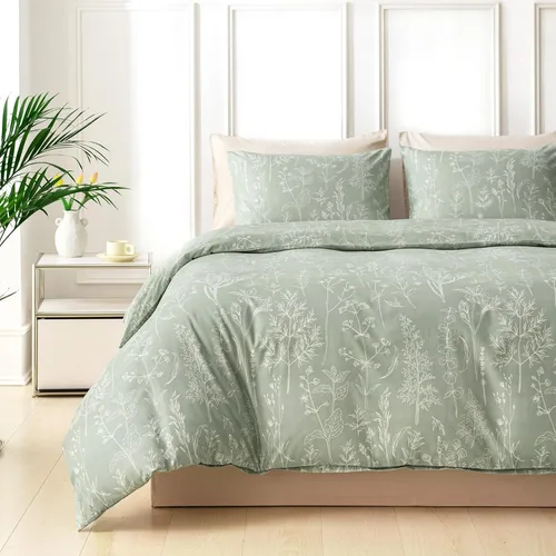 Vista 54 de Lekesky Funda de edredón reversible tamaño Queen, juego de funda de edredón tamaño Queen de 3 piezas, juego de ropa de cama de microfibra verde