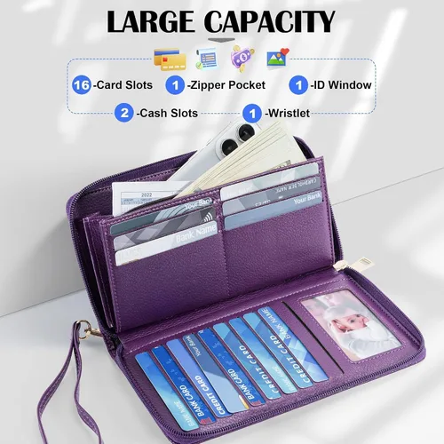 Vista 57 de Chelmon - Monedero para mujer de cuero genuino con bloqueo de señal RFID, para tarjetas de crédito