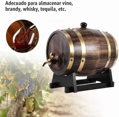 Vista 4 de Oumefar Envejecimiento de roble de 3 litros con soporte, mini dispensador de roble de madera de whisky con grifo, roble carbonizado