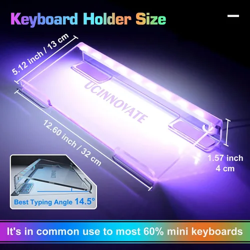 Vista 4 de UCINNOVATE - Soporte de teclado acrílico RGB para computadora, mini bandeja de teclado retroiluminada LED, teclado para juegos 60% interfaz USB