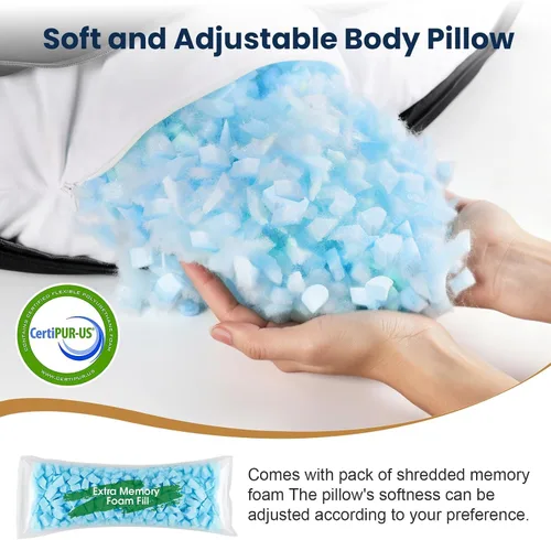 Vista 5 de TranquilRelax Almohada corporal en forma de C para dormir de lado, almohada larga de espuma viscoelástica para piernas, cadera y espalda, funda Negro