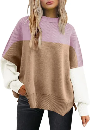 Vista 102 de Lillusory - Suéter extragrande con mangas de murciélago y cuello redondo para mujer, prenda moderna de otoño de tejido de punto sin botones