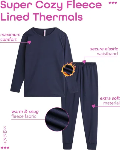 Vista 2 de Sweet Hearts Conjunto de ropa interior térmica 2 piezas con forro polar y pantalones largos Juego de capa base de rendimiento para niñas (2T-16)