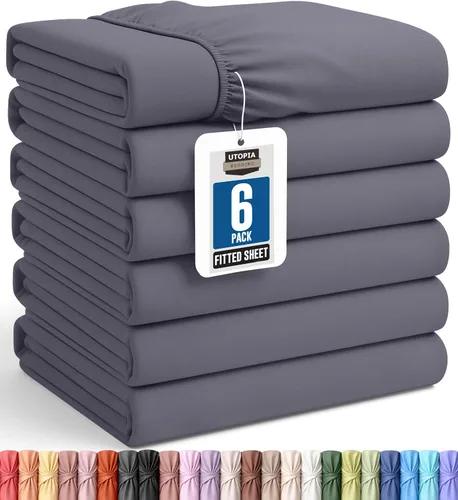 Vista 19 de Utopia Bedding - Paquete a granel de 2 sábanas bajeras ajustadas de microfibra cepillada suave con bolsillos profundos, resistentes al encogimiento