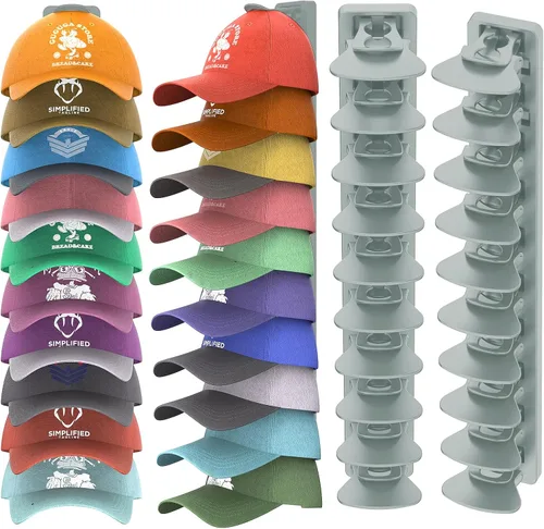 Vista 10 de Organizador de Sombreros para Gorras de Béisbol que Sostiene Hasta 40 Sombreros, Paquete de 2 Percheros de Sombreros para Pared, Soporte