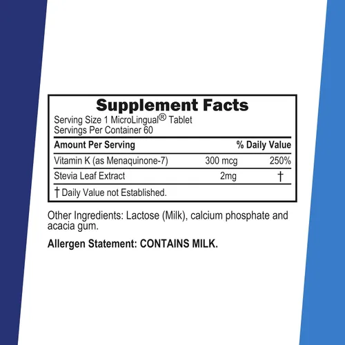 Vista 2 de Superior Source Vitamina K2 MK-7 (Menaquinona-7), 300 mcg, tabletas microlignuales de disolución rápida, 60 unidades, huesos y arterias saludables
