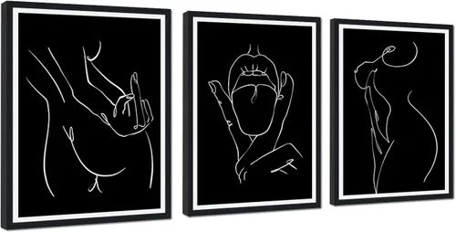 Vista 112 de Novatique 3 piezas de arte de pared sexy en blanco y negro para parejas desnudas, decoración de pared abstracta de amor para mujeres y hombres, arte