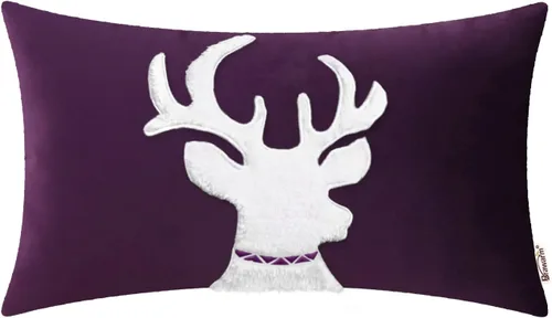 Vista 24 de BRAWARM Christmas Reindeer Pillow Cover 18x18 Black Velvet Embroidered Reno negro