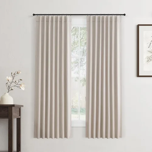 Vista 51 de Jowels Cortinas opacas de lino natural de 96 pulgadas de largo, 2 paneles