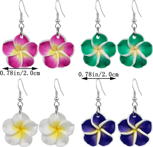 Vista 2 de QUSIJIA Juego de 4 pares de aretes colgantes bohemios tropicales para mujeres y niñas con plantas hawaianas y margaritas