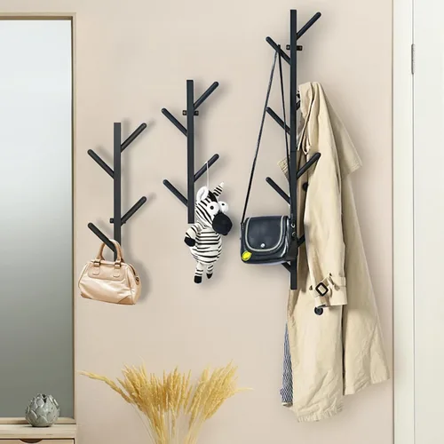 Vista 2 de Juego de 2 percheros negros para pared, perchero flotante de diseño moderno, perchero para ropa, bufandas, bolsos, gorras, ganchos verticales