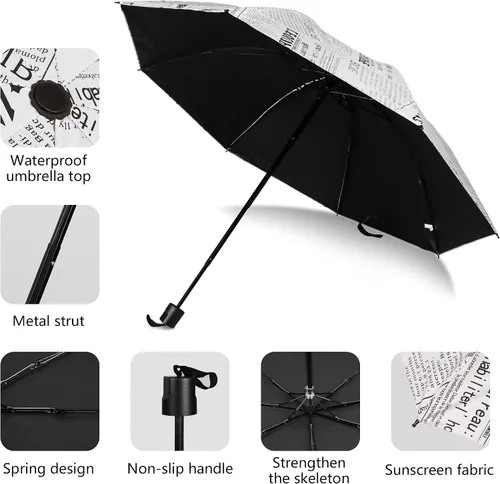 Vista 4 de YUEHUA Sombrilla pequeña compacta para lluvia resistente al viento paraguas negro portátil para lluvia paraguas plegable para automóvil paraguas