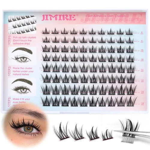Vista 14 de JIMIRE 160 piezas de pestañas autoadhesivas de aspecto natural, 9-14 mm, racimos de pestañas pre-pegadas, sin necesidad de pegamento, pestañas