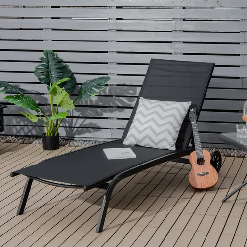 Vista 2 de COSTWAY Tumbona para exteriores con ruedas, silla de bronceado ajustable de 6 posiciones con marco de aluminio estable, silla de descanso portátil