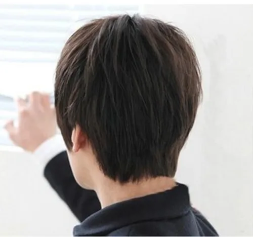 Vista 6 de E Support coreano Anime Hombres fiesta Cool Niños Full de pelo corto de Cosplay pelucas Negro