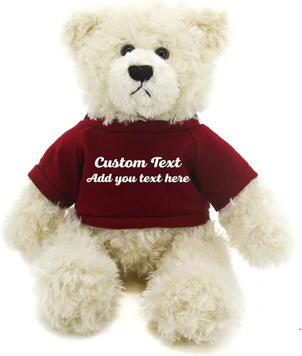 Vista 2 de Plushland Oso de peluche Brandon crema de 12 pulgadas, regalo personalizado para el día de la madre, San Valentín, graduación, cumpleaños