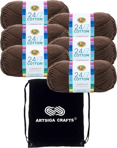 Vista 69 de Lion Brand 24/7 Algodón Blanco 761-100 (6-Carrillos - Mismo Lote de Tinta) Hila Gruesa Media #4 de Algodón para Crochet y Tejido con Bolsa