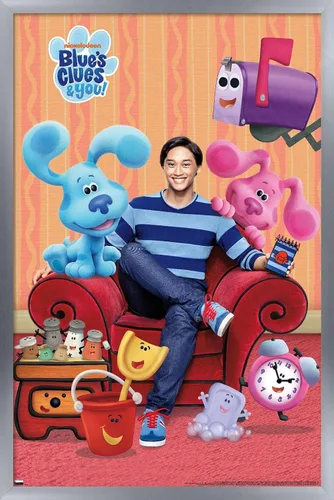Vista 14 de Nickelodeon Blue's Clues - Póster de pared grupal, 22.4 pulgadas de largo x 14.7 pulgadas de ancho, versión enmarcada de madera de granero