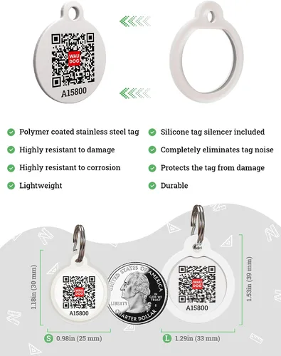Vista 6 de Etiquetas de identificación de mascotas con código QR de silicona para perros y gatos, etiqueta silenciosa con nombre de perro y etiqueta de nombre