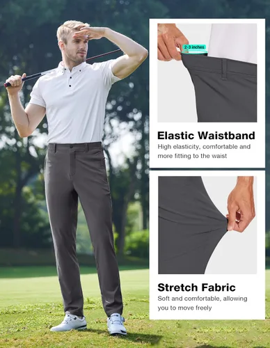 Vista 3 de SPECIALMAGIC Pantalones de golf para hombre, elásticos, ajustados, ligeros, con bolsillos con cremallera