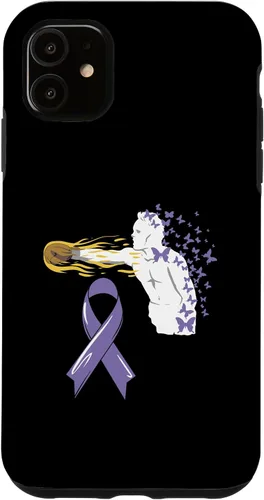 Vista 5 de Funda para iPhone 14 con cinta de concientización sobre el cáncer, color lavanda, sobreviviente de lucha contra el cáncer
