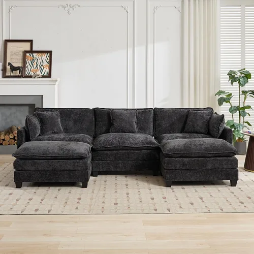 Vista 75 de Sofá seccional modular verde de 111.5", sofás seccionales grandes de 3 plazas para sala de estar, sofá nube oversized de tela chenille con otomana