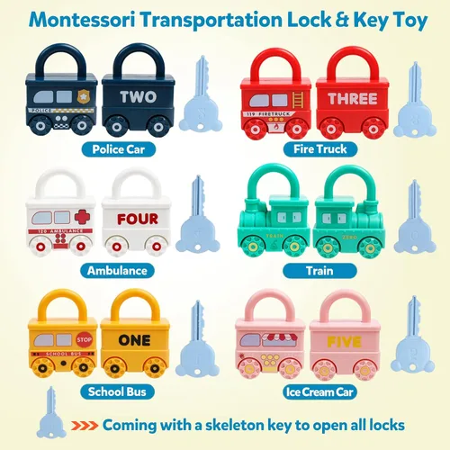 Vista 3 de Montessori - Juguetes de aprendizaje para clasificar y combinar, cerraduras y llaves para niños pequeños, juguete sensorial de motricidad fina