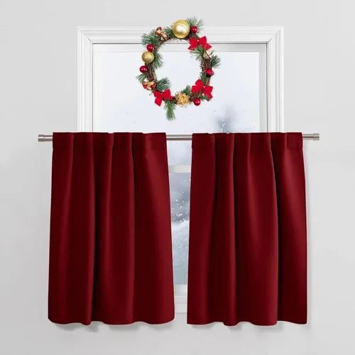 Vista 110 de PONY DANCE Cortinas cortas con aislamiento térmico para ventana pequeña, para guardería, baño, cocina, lavandería, caravana, sótano, 29 pulgadas