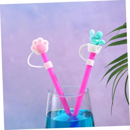 Vista 7 de 6 tapas de paja de silicona con diseño de dibujos animados, tapones reutilizables para beber, protector de tapones (patrón mixto)