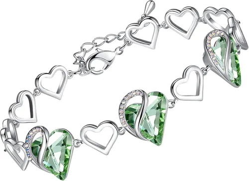 Vista 29 de Leafael Pulsera de eslabones de corazón infinito, piedra natal o piedra curativa para mujer, regalo de joyería de tono plateado para ella, cadena