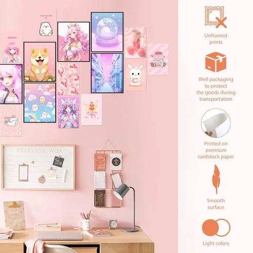 Vista 4 de 97 Decor Póster de arte de pared Kawaii – Lindo collage estético de decoración de habitación de anime para dormitorio, habitación de niños