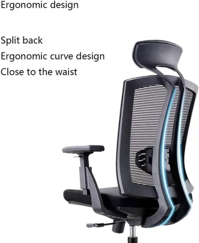 Vista 4 de Silla de oficina, silla de computadora de malla transpirable con soporte lumbar ergonómico ajustable, silla de escritorio giratoria negra