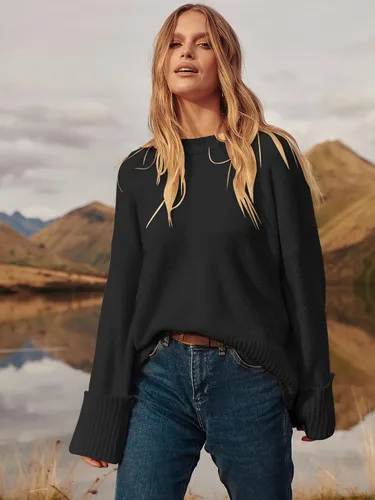 Vista 135 de LOGENE Suéter de gran tamaño para mujer, cuello redondo, manga larga, suave, mullido, suéter de punto 2025 para otoño e invierno