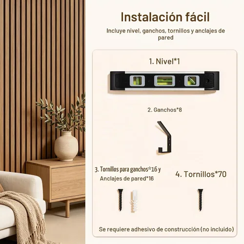 Vista 4 de Amsleekey Paquete de 4 paneles de pared de listones de madera acústica de Teca