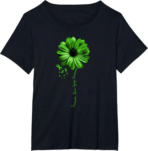 Vista 27 de Camiseta de conciencia de lesiones cerebrales traumáticas con cinta verde guerrero, Negro, S